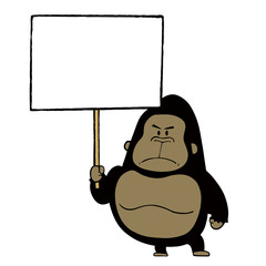 四角いプラカードを持つゴリラのイラスト　全身　 © Tabata Art Studio