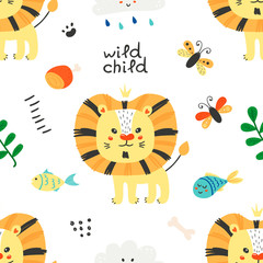 Seamless pattern with cute lions.