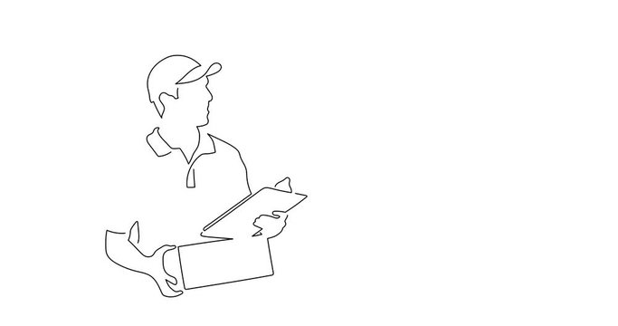 Delivery man line drawing, animated illustration design. Logistics collection.