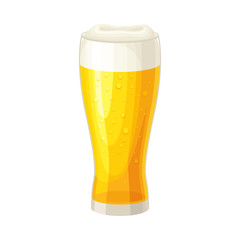 Full Glass of Beer with Drops and Beer Foam Vector Illustration