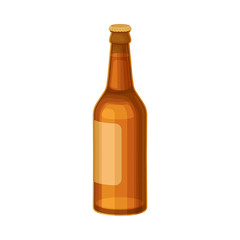 Full Glass Bottle of Beer Isolated on White Background Vector Illustration