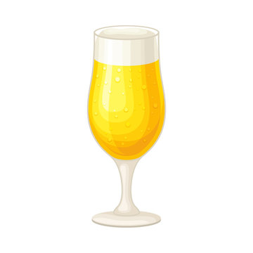 Full Glass of Beer with Drops and Beer Foam Vector Illustration