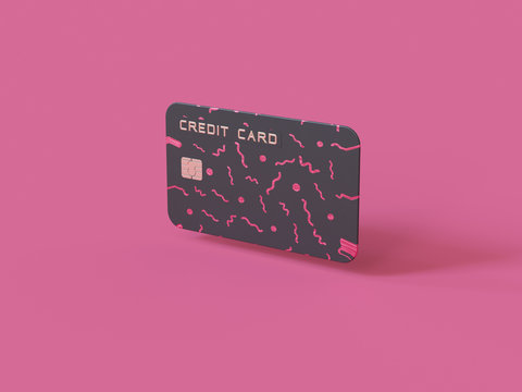 pink background 3d render black credit card business concept