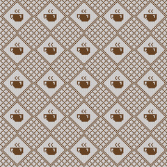 Knitted seamless pattern hot tea or coffee cups.