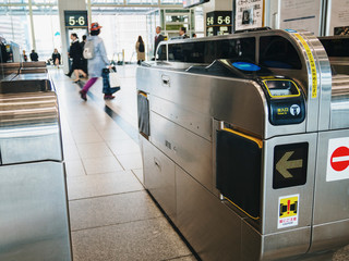 Ticket gate entrance with people Japan train station Osaka city