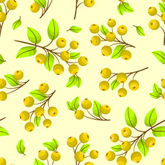 Vector seamless pattern with yellow rowanberry twigs; natural design for fabric, wallpaper, wrapping paper, packaging, textile, web design.