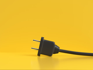 black power cable plug 3d rendering yellow background