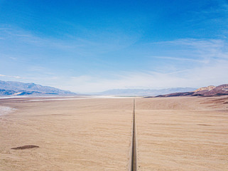 Aerial view of highway in the desert of USA California Death Valley