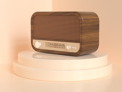 wooden vintage radio 3d rendering