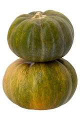 Tower of pumpkins isolated on white background