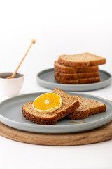 Delicious breakfast bread with slice of lemon
