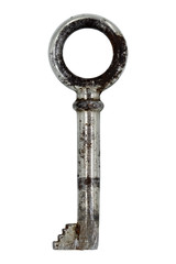 Old vintage metal key isolated on white background