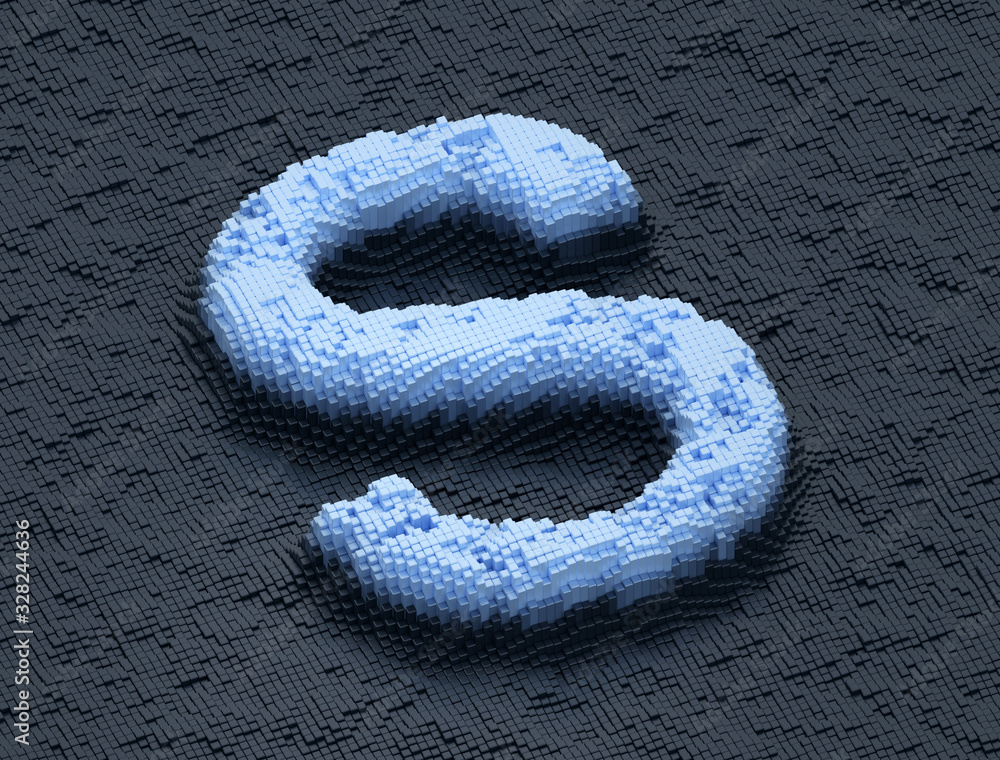 Poster letter s futuristic random building blocks design in orthographic view series, 3d render