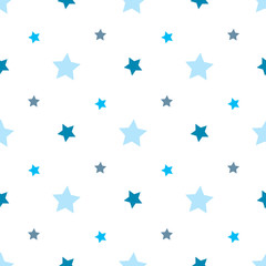 Seamless pattern in charmed cozy blue stars on white background for plaid, fabric, textile, clothes, tablecloth and other things. Vector image.