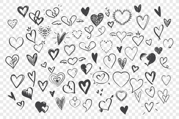 Doodle sketches, hearts set