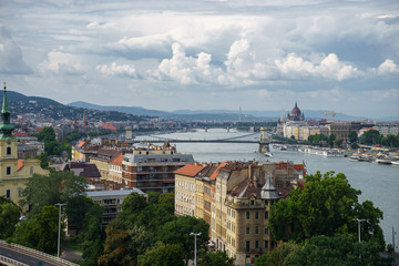 Fototapeta premium cityscape view of Danube river with beautiful sky in Budapest