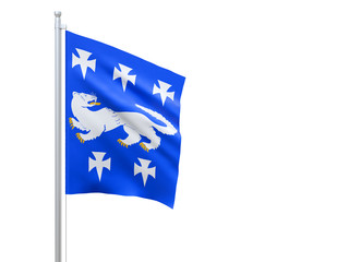Central Ostrobothnia (Region of Finland) flag waving on white background, close up, isolated. 3D render