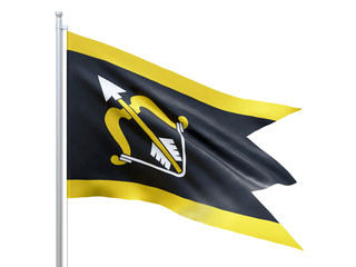 North Savo (Region of Finland) flag waving on white background, close up, isolated. 3D render