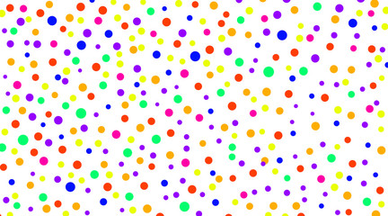 Pattern with shiny colorful confetti, abstract background for festive events, holiday and birthday. Multicolored balls on white background.