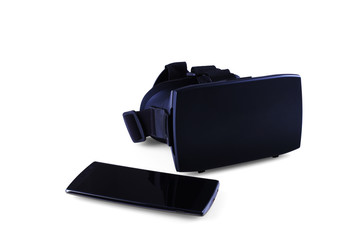 VR box virtual reality glasses navy blue VR and mobile isolated