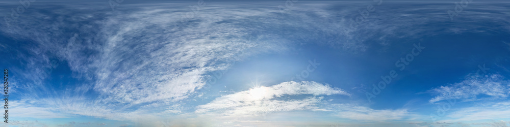 Wall mural seamless hdri panorama 360 degrees angle view blue sky with beautiful cumulus clouds with zenith for