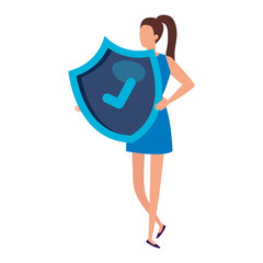 business woman with shield isolated icon vector illustration design