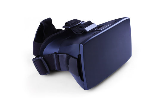 VR box virtual reality glasses navy blue VR and mobile isolated