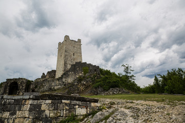 Fototapeta na wymiar Tower of Anakopiya fortress in New Athos