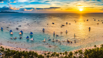 Coastal Resort Scenery of Boracay Island, Philippines, a Tourism Destination for Summer Vacation in...