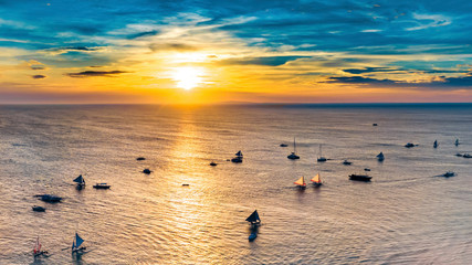 Coastal Resort Scenery of Boracay Island, Philippines, a Tourism Destination for Summer Vacation in Southeast Asia, with Tropical Climate and Beautiful Landscape. Aerial View..