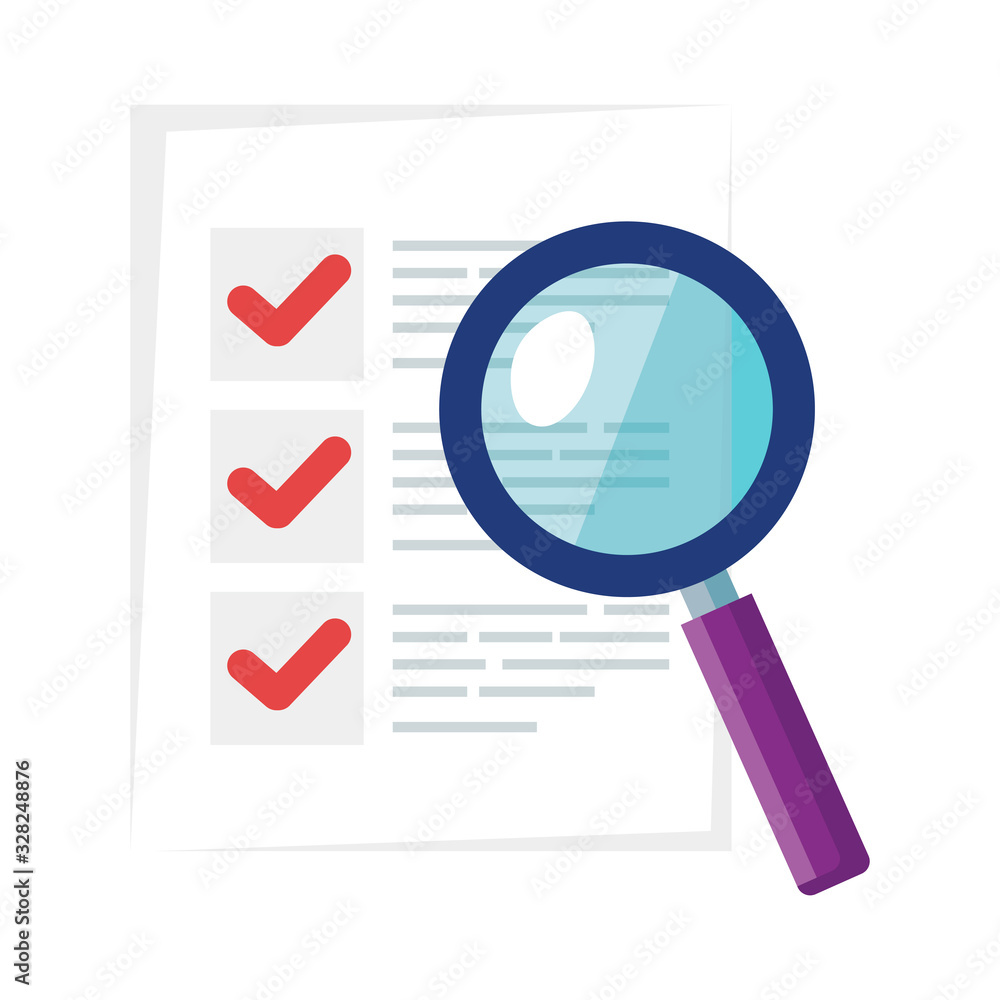 Poster list document with lupe design, data archive storage organize business office and information theme 