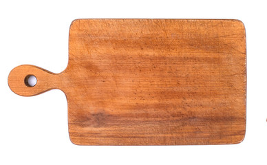 Wooden cutting board isolated on white background
