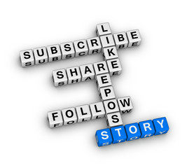 Social Media Feedback Activity Word Cloud. 3D cubes crossword puzzle on white background.