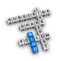 Social Media Feedback Activity Word Cloud. 3D cubes crossword puzzle on white background.