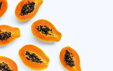 Papaya fruit on white background.
