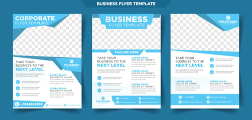 Business fitness Flyer set blue soft color vector design corporate template design for annual report company leaflet cover