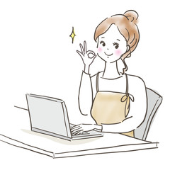 OK　パソコン　女性　手描き