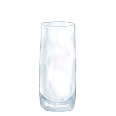 Empty glass for alcohol and non-alcohol drinks. Hand drawn watercolor clean cocktail glass. Isolated on white background. Design for cafe, party, menu, restaurant.