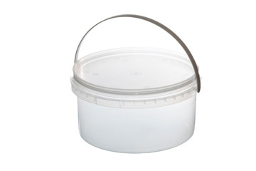 Clear plastic bucket with handle on white background. Isolated