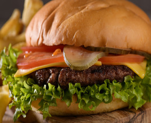 juicy burger with cutlet Beef and potatoes