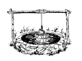 The old well ink drawing 