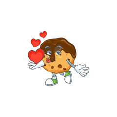 A sweetie chocolate chips with cream cartoon character holding a heart