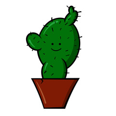 Cartoon cactus in pot isolated on white background