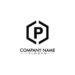 hexagon shape with P letter company name logo design vector