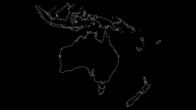Oceania continent map outline animation