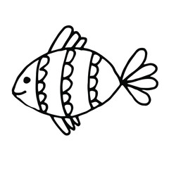 Vector drawing. Cute doodles. Marine underwater inhabitants world