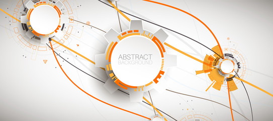 Abstract orange colored technology background with various technological elements.