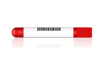 Test tube with blood on a white background. Illustration