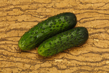 Ripe fresh green two cucumbers