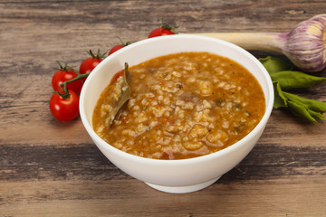 Caucasian Kharcho soup with beef meat